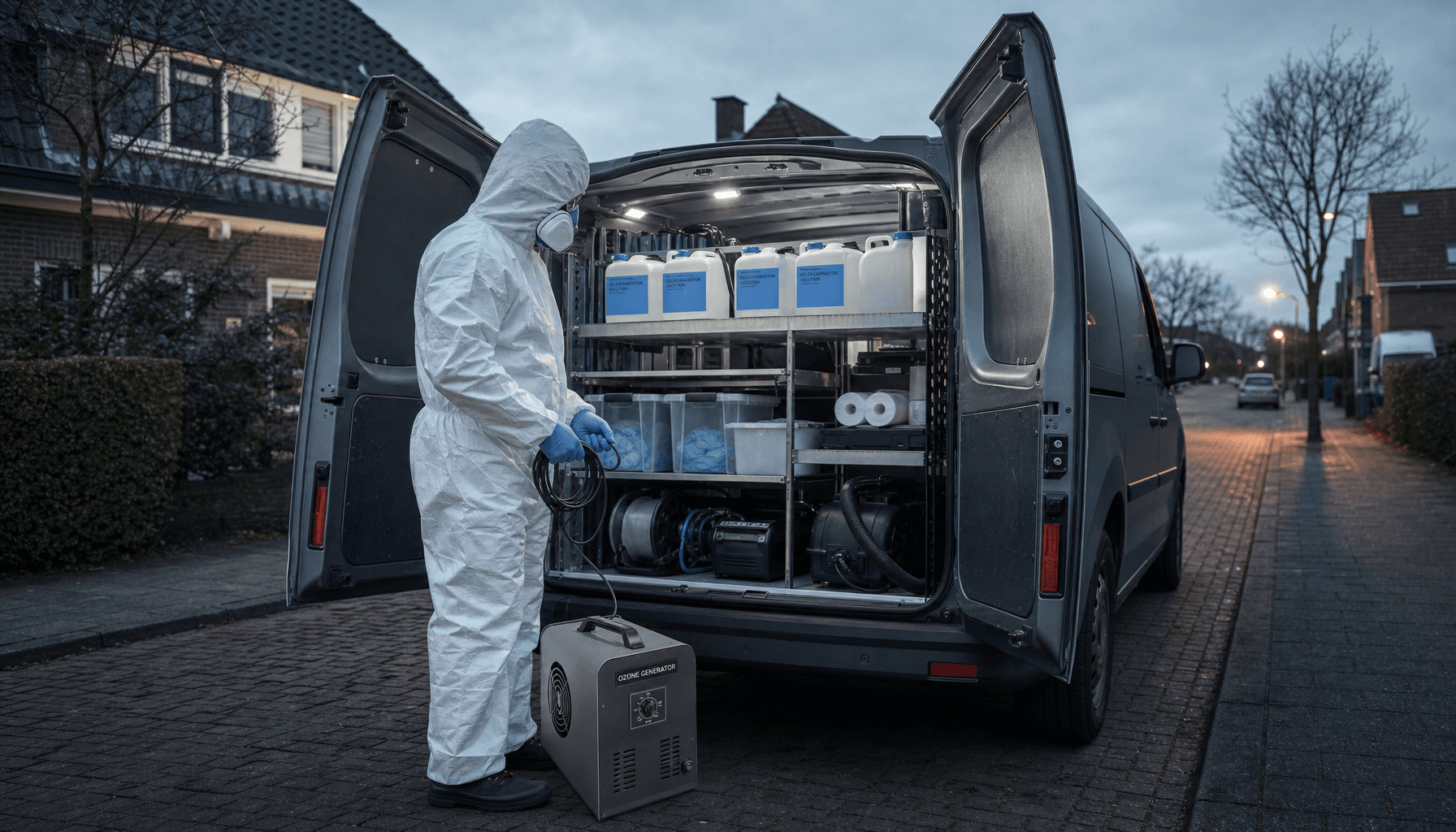 Specialist in volledige PBM - Tyvek, P3-respirator, dubbel handschoen
